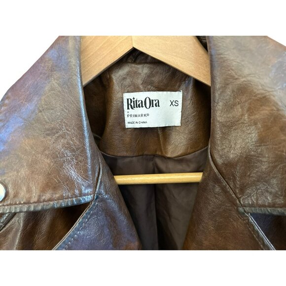 Rita Ora X Primark Collaboration Brown Faux Leather Motorcycle Jacket XS Edgy - Picture 4 of 6